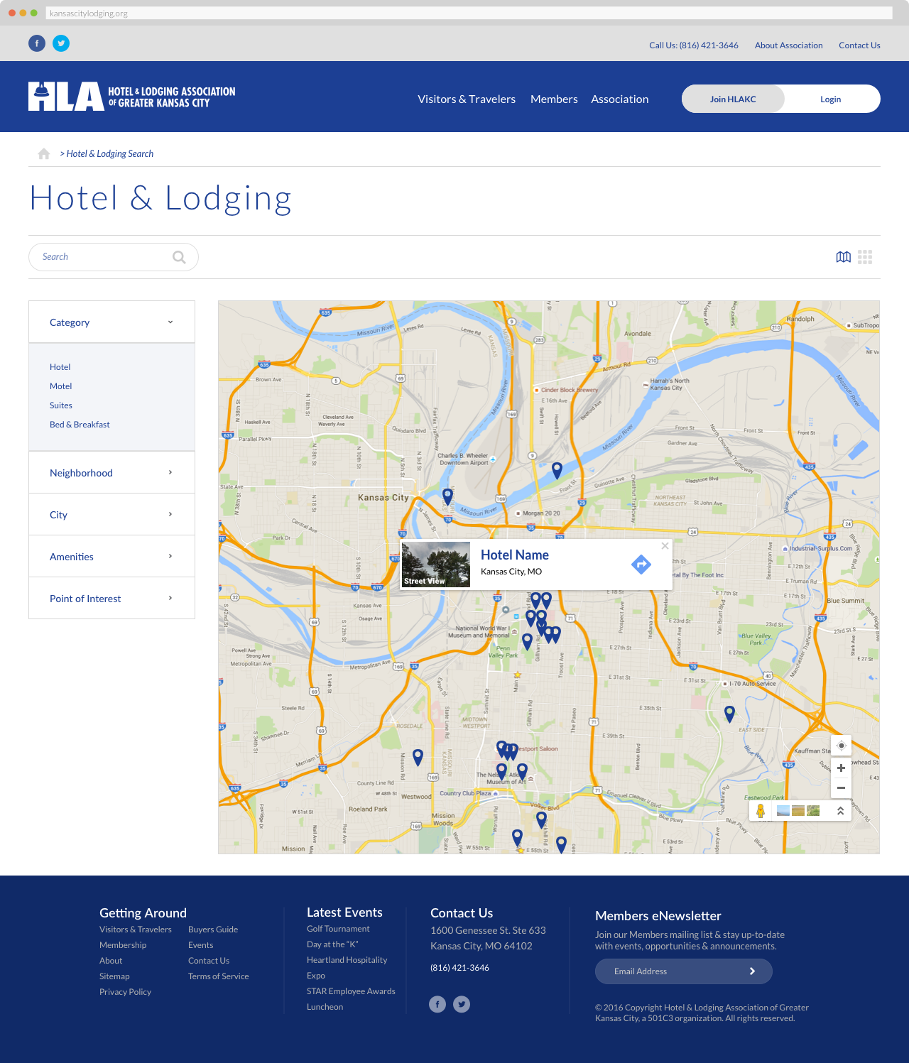 The Hotel & Lodging Association of Greater Kansas - Hotel & Lodging Search, Map View